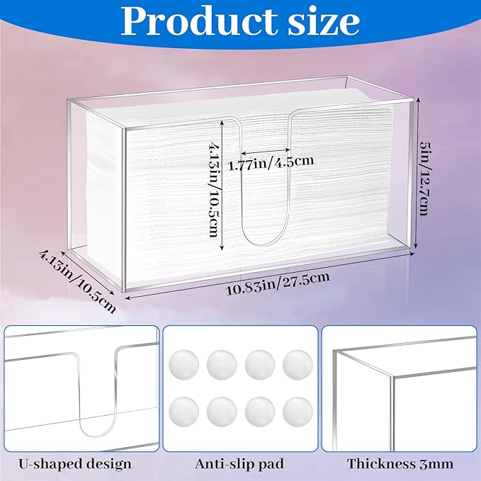Wanmu 2 Pack Acrylic Countertop Paper Towel Holder, Folded Z-fold C-fold MultiFold Trifold Napkin Dispenser, Paper Towel Dispenser Countertop Acrylic Napkin Holder for Bathroom, Kitchen, Restaurant