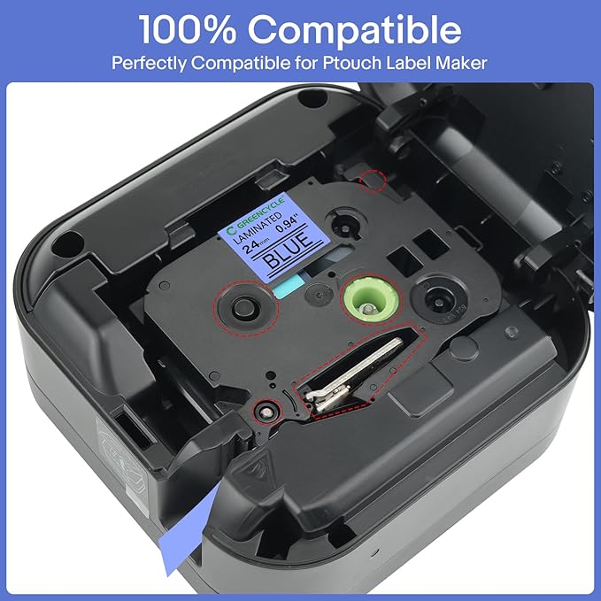 GREENCYCLE Compatible for Ptouch TZe-551 TZe551 AZE Tape 24mm 0.94 Inch 1" Black on Blue Laminated Label Tape for PT2730 PT9600 PTD600VP PTD800W PTH500LI PTP700 PTP710BT PTP750W, 10 Pack