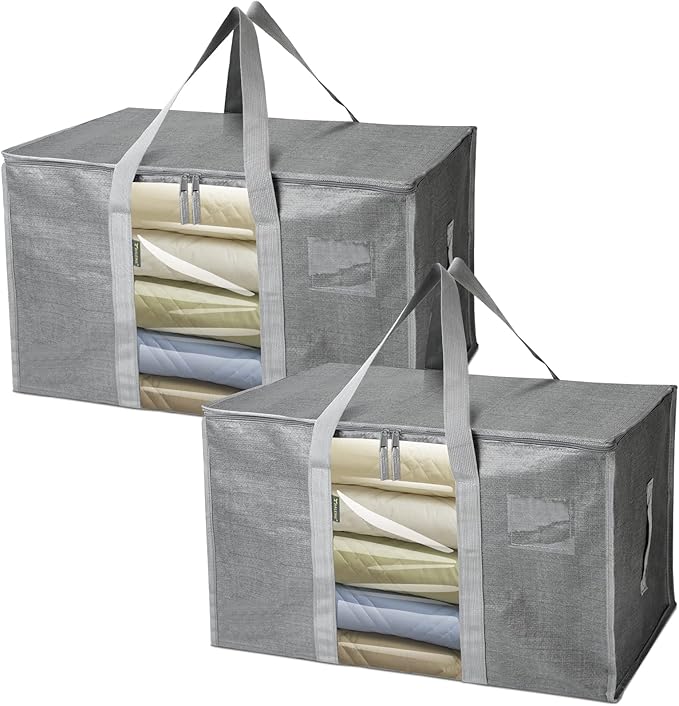 BALEINE 2-Pack Oversized Moving Bags with Reinforced Handles, Heavy-Duty Storage Tote Moving Supplies for Packaging, Camping (Gray w/Window, 2-Pack)