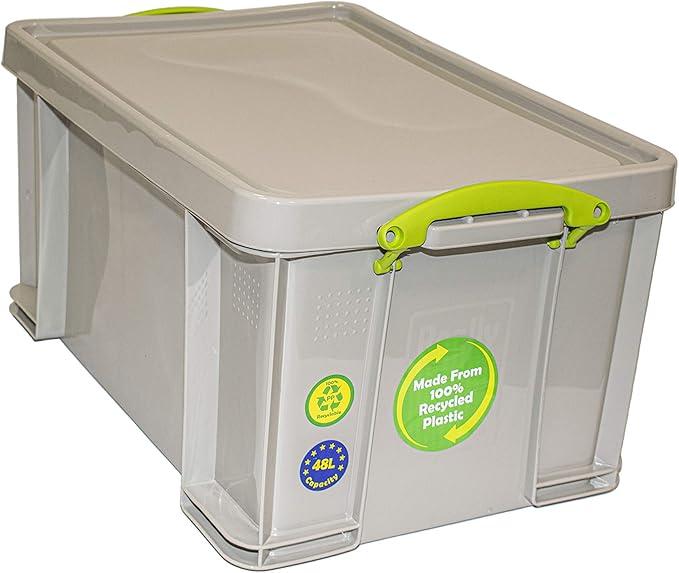 Really Useful Box Plastic Storage 48 Litre Recycled Dove Grey