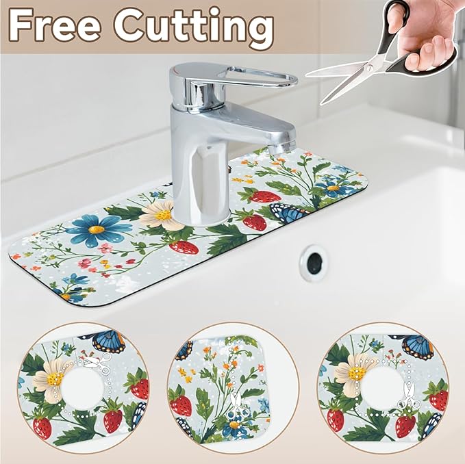 1 PC 15.4*5.7 Inch Absorbent Faucet Mat for Kitchen Butterfly Sink Splash Guard Fast Drying Kitchen Faucet Mat for Bathroom Kitchen