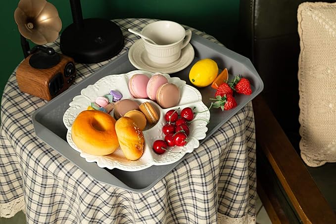 Aebeky Plastic Fast Food Tray,16.7 by 11.8-Inch,Set of 12 (Grey)