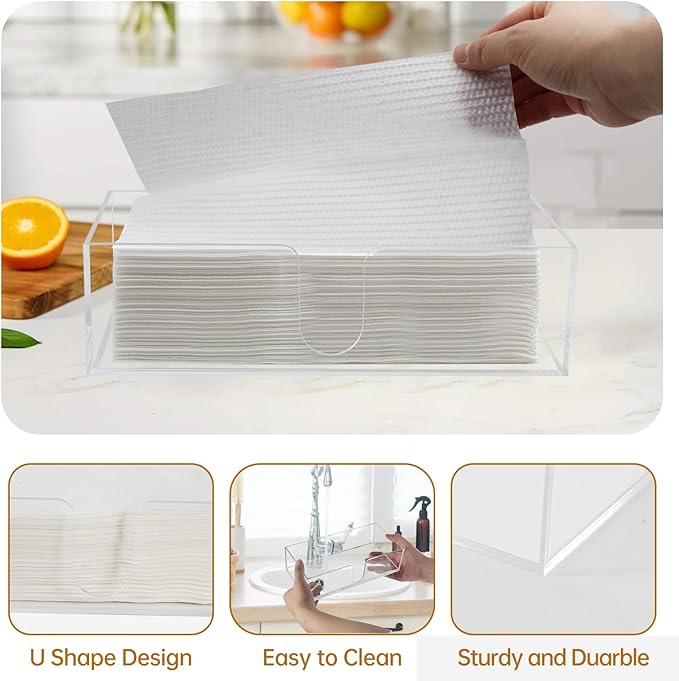 Acrylic Countertop Paper Towel Dispenser, Bathroom Paper Towel Holder, Clear Acrylic Napkin Holder (3mm Acrylics) Multifold C-Fold, Z-Fold, Trifold Paper Hand Towel Dispenser for Bathroom Toilet