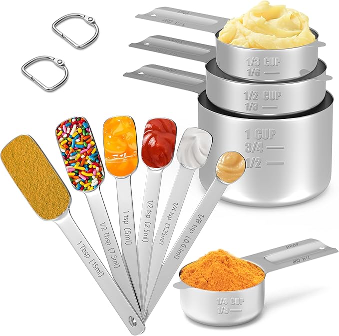 Minteem Stainless Steel Measuring Cups & Spoons Set for Cooking and Baking, Nesting Measuring Cups Measuring Spoons for Measuring Dry or Liquid Ingredients, Kitchen Gadgets, 10Pack