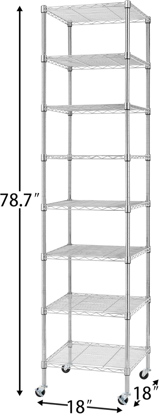 Finnhomy Heavy Duty 8 Tier Wire Shelving with Wheels 18x18x78.7-inches 8 Shelves Metal Storage Rack Thicken Steel Tube, Pantry Shelves for Storage, Adjustable Shelving Unit, NSF Certified, Chrome