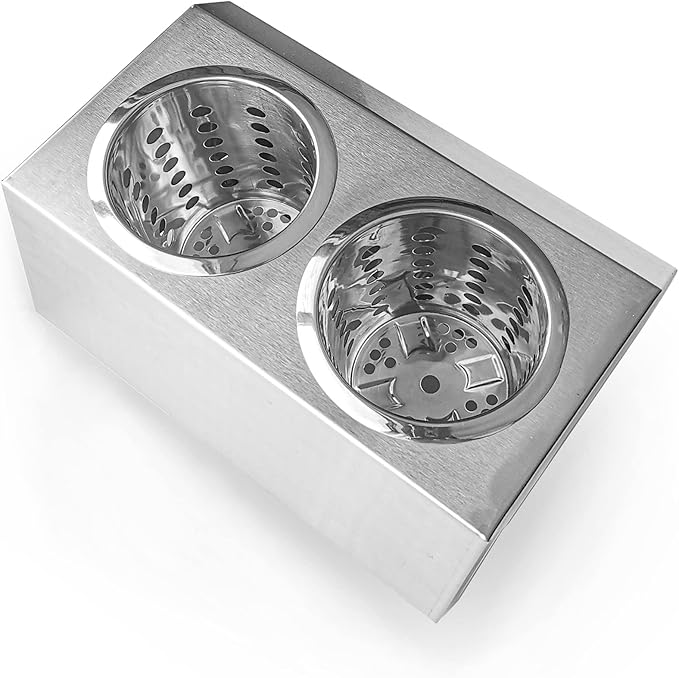 overstockedkitchen Flatware Organizers Stainless Steel Cylinder Flatware Silverware Utensil Holder Organizer Caddy (2 holes)