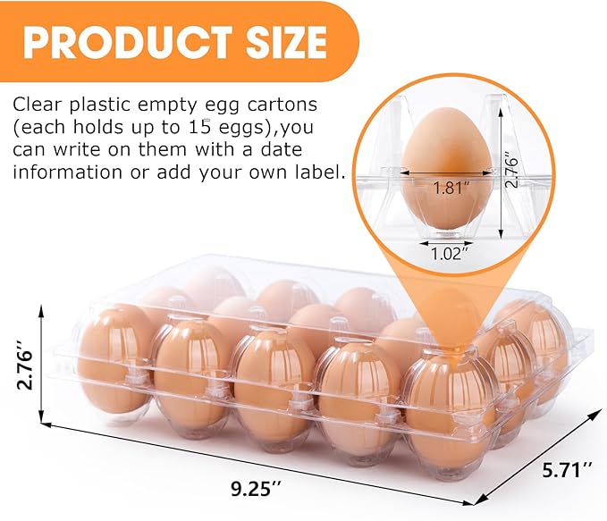55 Pack Clear Egg Cartons Cheap Bulk,Plastic Egg Carton Bulk 15 Count,Reusable Egg Holder, Medium Egg Containers for Chicken Eggs 3x5 Grids