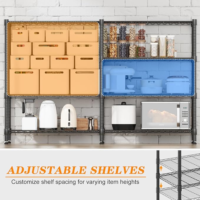 Homdox Heavy Duty Storage Shelves, 4 Tier Wire Shelving Unit, Adjustable Metal Shelves for Storage, Garage Rack Pantry Shelves Kitchen Shelving, 18"x72"x60", Black