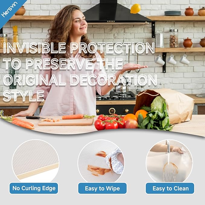 Hersvin Shelf Liners 24 in x 20 ft EVA Drawer Mats, Non-Adhesive Cupboard Protector, Kitchen Cabinet Lining Fridge Liner (Clear Flat Dot, 61x610cm)