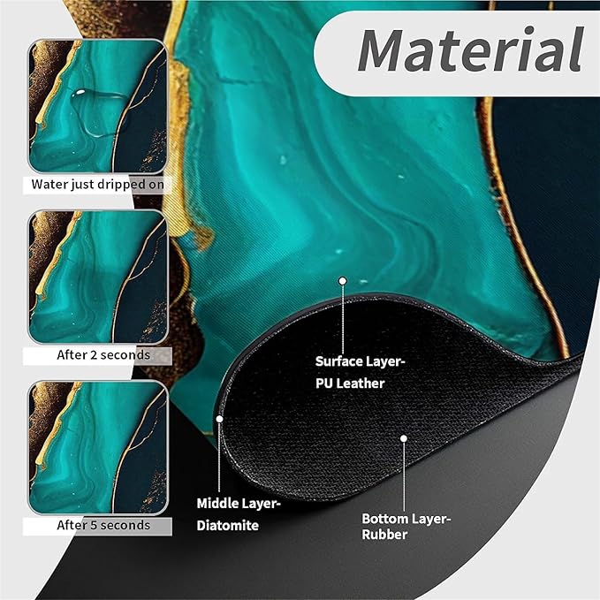 Kitchen Sink Splash Guard，Cyan and gold marble Faucet Mat Sink Gadgets-Super Absorbent Fast Drying Mat Drip Catcher for Kitchen, Bathroom,Sink Mat, Dish Drying Mat, Bathroom(15" X 5.5" )
