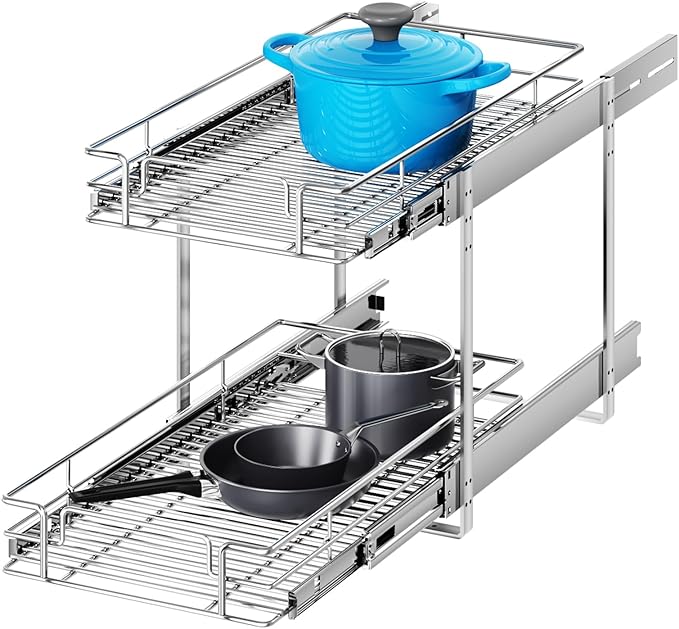 MODCART 2 Tier Individual Pull Out Cabinet Organizer 15½" W x 21½" D, Heavy Duty Cabinet Pull Out Shelves, Slide Out Drawers Organization for Kitchen Cabinets Bathroom