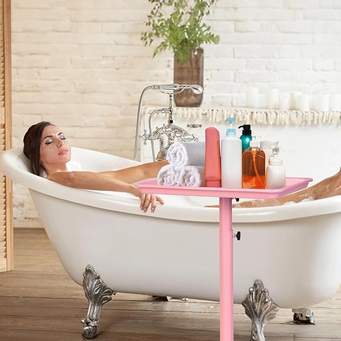 Salon Tray with Wheels,Height Adjustable Hair Color Service Tray for Spa,Tattoo,or Home Use,Pink