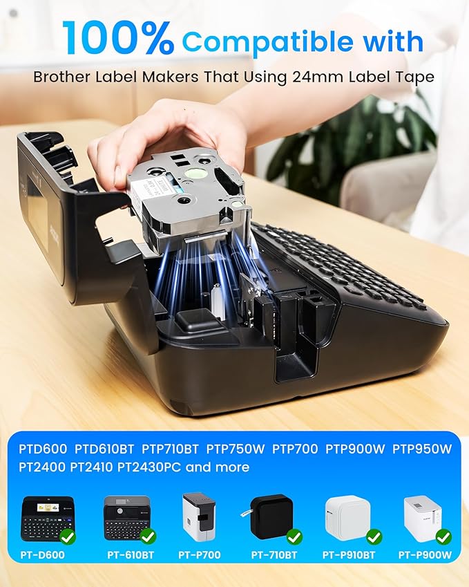 TZe-251 24mm 0.94 Laminated White TZ Tape Compatible with Brother P Touch 1 Inch Label Maker Tape for PT D610BT D600 700 P710BT PTP750W, 10-Pack Label KINGDOM Tze251