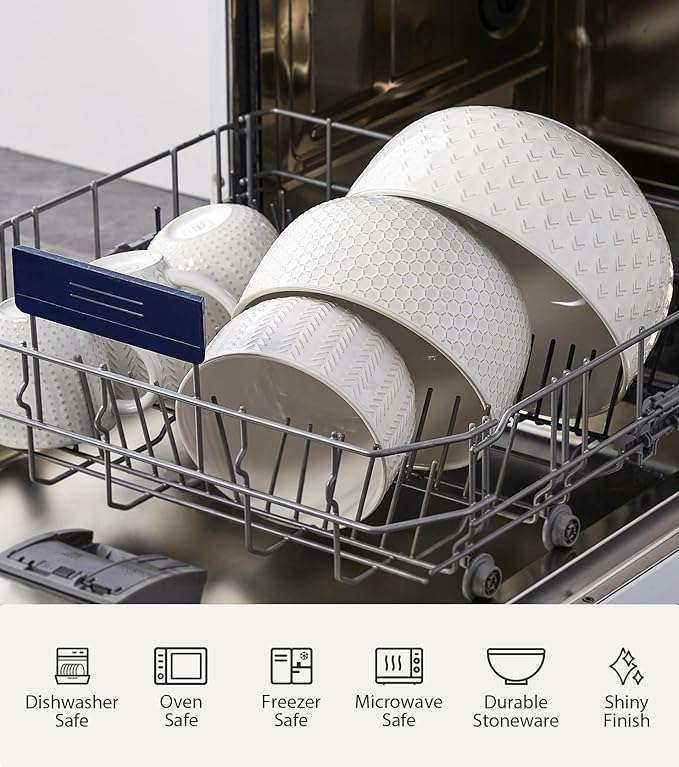 Lareina Ceramic Large Mixing Bowls Set of 4, Nesting Bowls for Cooking, Baking, Salad Etc, Serving Bowls Gift, Kitchen Stoneware, Oven, Microwave and Dishwasher Safe - 20/44/98/145 OZ, Ivory White