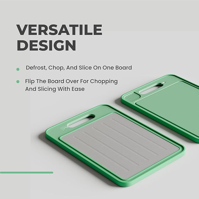 2-Sided Cutting Board with Built-In Grinder & Knife Sharpener - Stainless Steel & Buckwheat Surface - Non-Slip, Durable, Easy-to-Clean, Juice Groove, Portable for Kitchen & Camping (Mint)