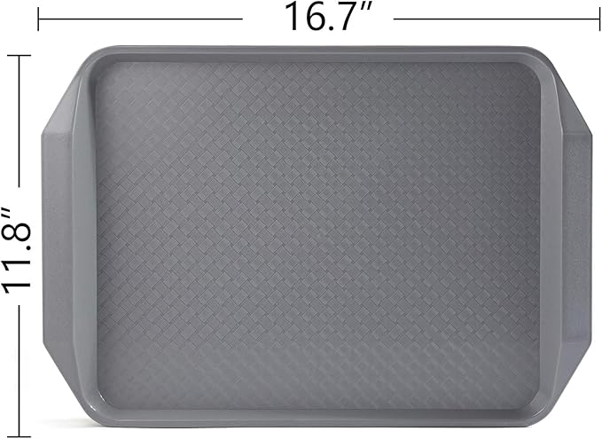 Aebeky Plastic Fast Food Tray,16.7 by 11.8-Inch,Set of 12 (Grey)