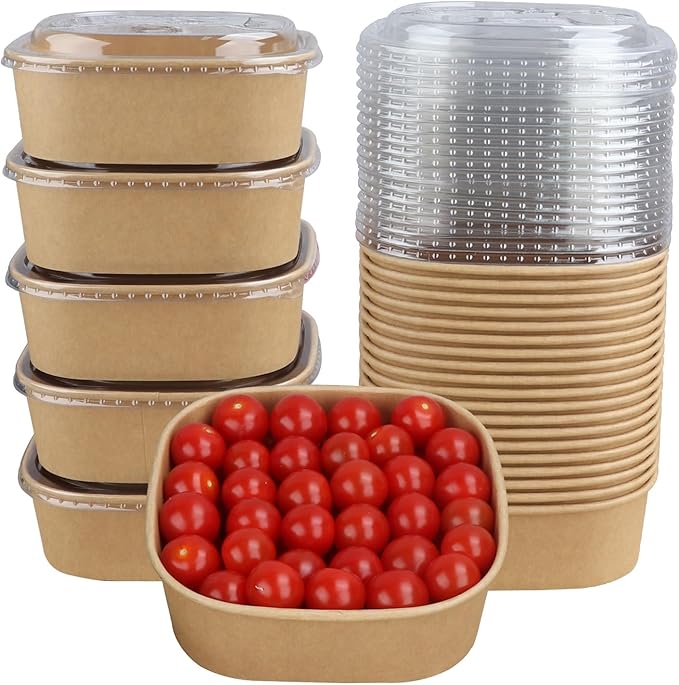 JAYEEY 34 oz Disposable Kraft paper bowls with lids,Food containers Soup Bowls Party Supplies Treat Bowls 50 Pack