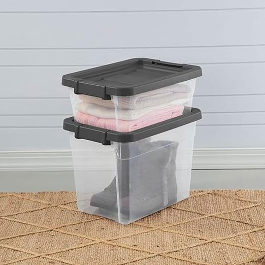 Sterilite 6-Pack Modular Stacker Box, Durable Clear Plastic Storage Bins with Latching Lids, 30 Quart - Stackable Organizing Container Boxes for Closet, Bathroom, and Office