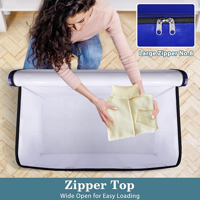 HomeHacks Moving Bags Heavy Duty with Strong Zippers and Handles Collapsible Moving Supplies, Storage Totes for Packing & Moving Storing 125L,4-Pack, Blue