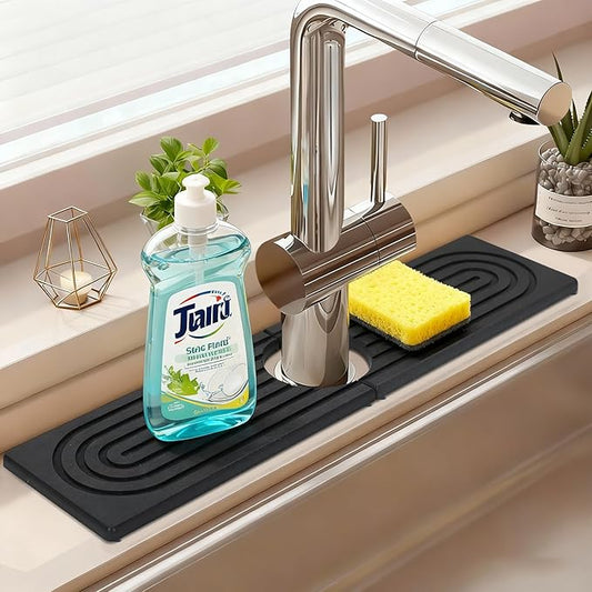 Fast Drying Stone Faucet Mat for Kitchen Sink with Raised Feet, Quick Drying Splash Guard, Faucet Splash Guard, Durable Protector for Kitchen, Bathroom Counter, Dark Gray, 15.8" x 4"