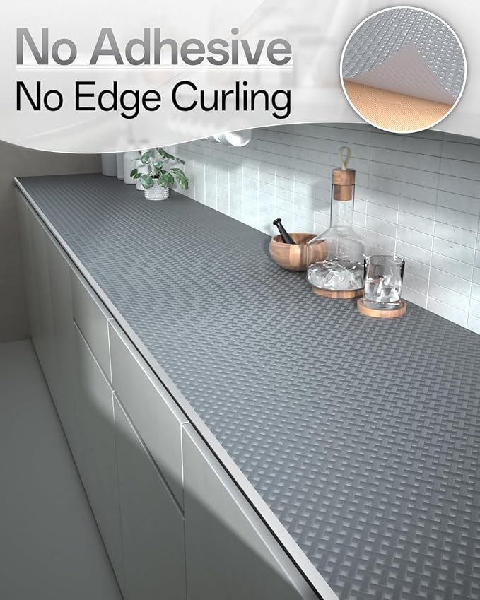 Shelf and Drawer Liner for Kitchen Cabinet, Non-Adhesive 24in x 240in Waterproof Contact Paper Refrigerator Liners Thickened Durable EVA Material Non Slip Mat for Dresser Cupboard Pantry Protector