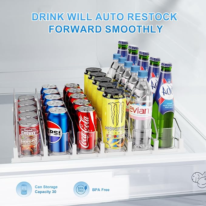 Drink Organizer For Fridge,Soda Drink Dispenser For Fridge,Fridge Can Drink Organizer,12oz 16oz 20oz-Soda Automatic Dispenser For Fridge And Adjustable Width-Holds Up To 30 Cans,6 Rows