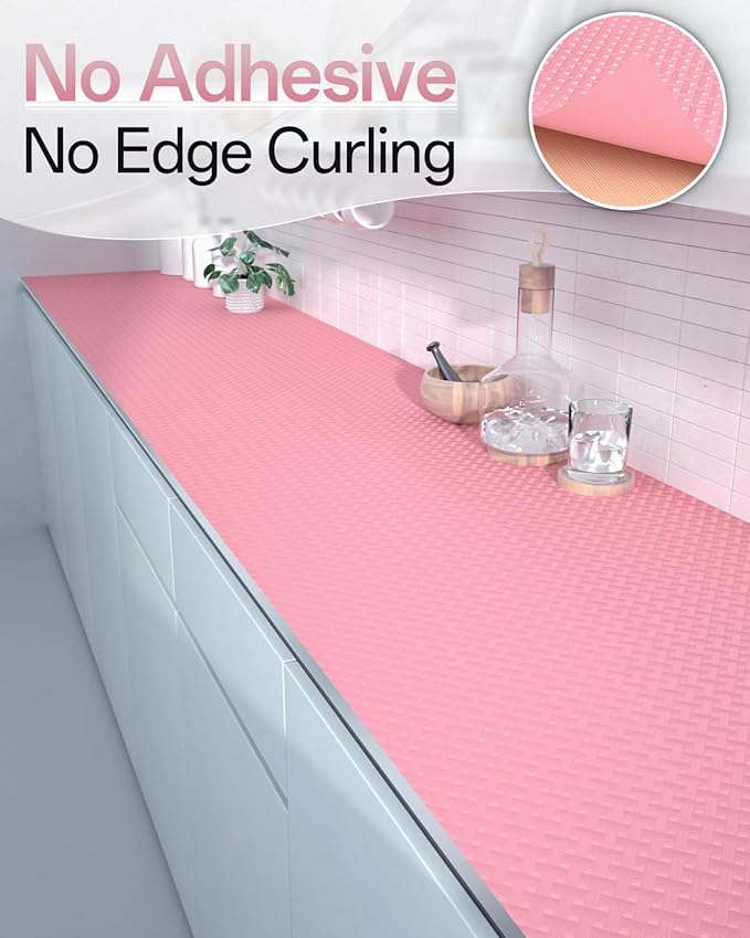 Shelf and Drawer Liner for Kitchen Cabinet, Non-Adhesive 24in x 360in Waterproof Contact Paper Refrigerator Liners Thickened Durable EVA Material Non Slip Mat for Dresser Cupboard Pantry Protector