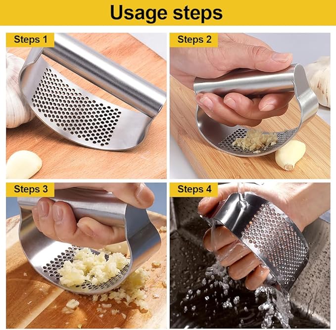 Garlic Press Rocker, Stainless Steel Garlic Press Rocker Heavy Duty Garlic Mincer, Easy Kitchen Gadget for Kitchen Essentials Utensils Accessories, Ergonomic Handle (1, A)