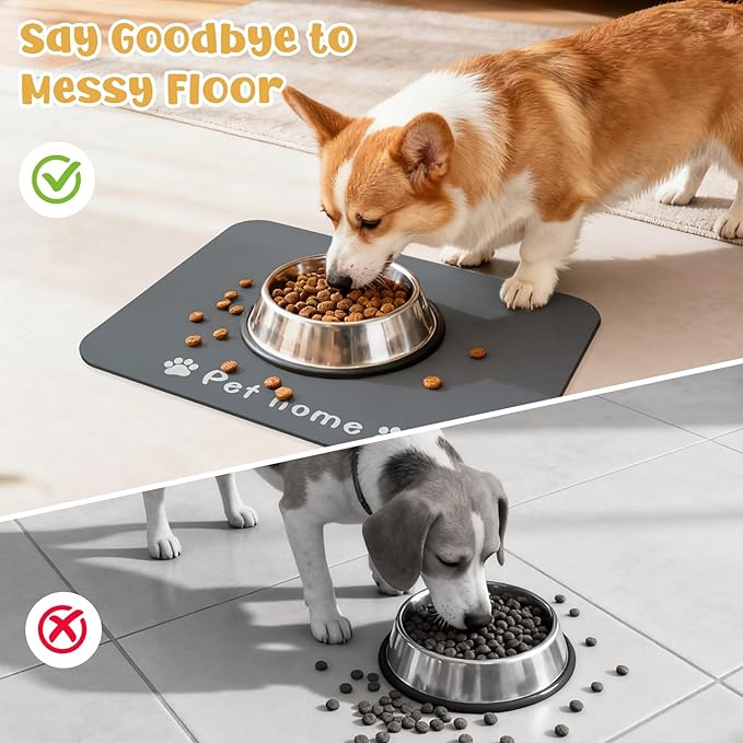 Dog Food Mat, Diatom Ooze Cat Water Mats Non Slip for Floors Waterproof and Water Absorption, Easy to Clean-Paw (12" H*15.5" L)