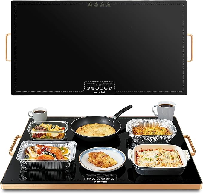 Electric Warming Tray 31.5" × 17.7", Glass-Top Full-Surface Food Warmer with Adjustable Temperature & Timer, Buffet Warming Tray for Parties, Sabbath, Holiday Parties, Daily Dining