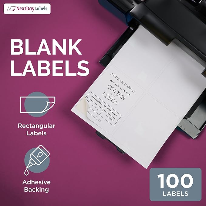 NextDayLabels 4x5 Inch Rectangle Stickers White Blank Labels for Laser Inkjet Printer - 4 Per Sheet Self-Adhesive Shipping Product Packaging Made in USA - 100 Labels