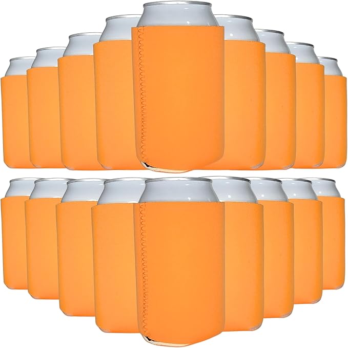 TahoeBay Neoprene Can Cooler Sleeves (50-Pack) Bulk Blank Sublimation Blanks for Vinyl Regular Size Plain Beer Coolers for Soda Cans & Bottles Black, White, Solid Color Set (Orange)
