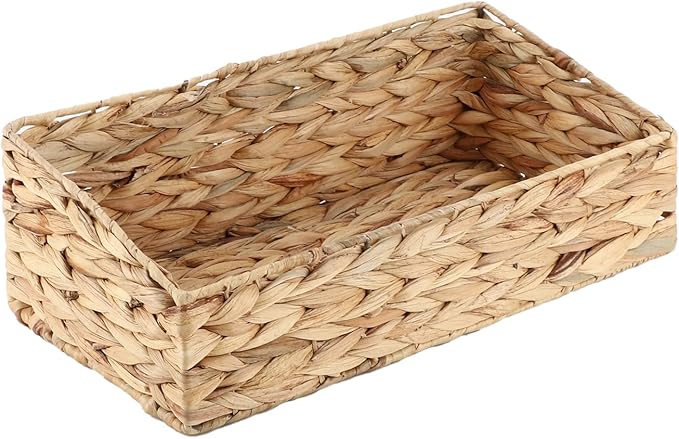 YAHUAN Hand Woven Water Hyacinth Baskets for Organizing Woven Trapezoid Basket Pantry Baskets Trapezoid Storage Bin for Shelves, Pantry, Closet and Home Decor (Water Hyacinth)