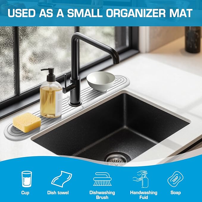 Diatomite Stone Faucet Mat For Kitchen Sink-Absorbent Fast Drying Stone Sink Tray,Faucet Splash Guard Counter,Quick Dry Sink Mat Around Faucet For Kitchen & Bathroom (white-Oval,23.6" x 4")