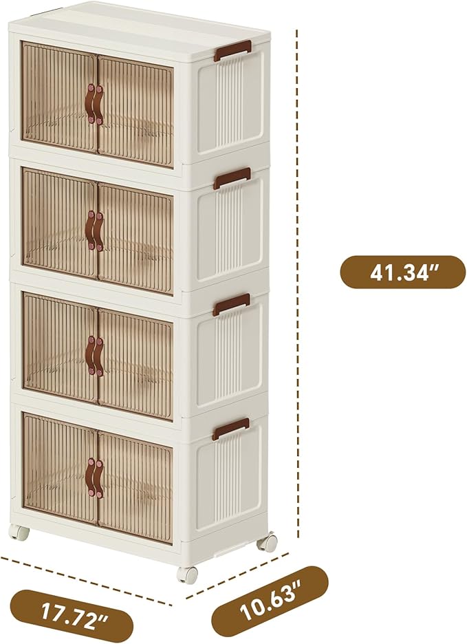 Collapsible Storage Bins with Lids - Stackable Plastic Closet Organizers for Clothes, and Home Organization White (4-rack, 9 Gal/rack)