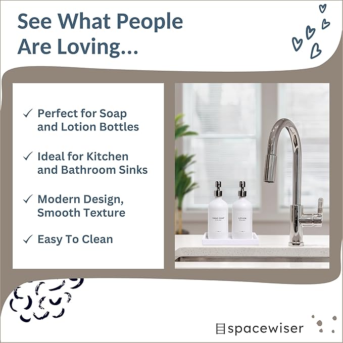 Spacewiser Countertop and Vanity Tray - 2 PC Small 7.7" Silicone Bathroom Trays, Kitchen Soap Tray, Dish Sponge Soap Holder Kitchen Sink Organizer Caddy, Bathroom Counter Trays for Lotion Dispenser