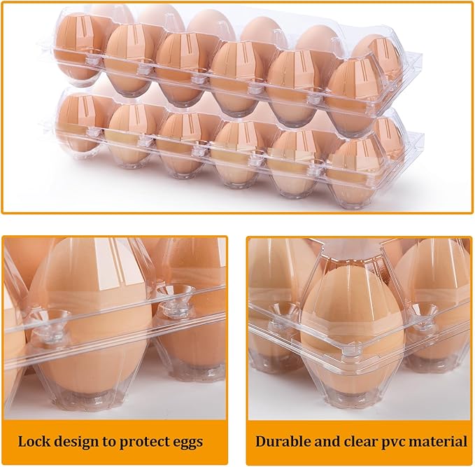 100 Pack Plastic Egg Cartons 12 Count Egg Cartons Cheap Bulk for Chicken Eggs, Egg Holder Egg Container for Fresh Eggs, Reusable Egg Carton for Family, Chicken Farm and Markets, 2x6 Grid, Medium