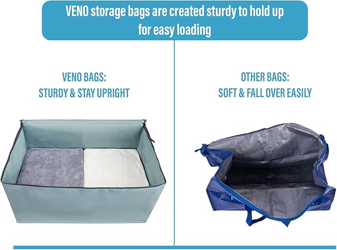VENO 4 Pack Moving Bags and Large Christmas Decoration Storage Bins with lids. Alternative to Moving Boxes, Packing Supplies for College. Heavy Duty Totes (Light Blue Matte, 4 Pack)