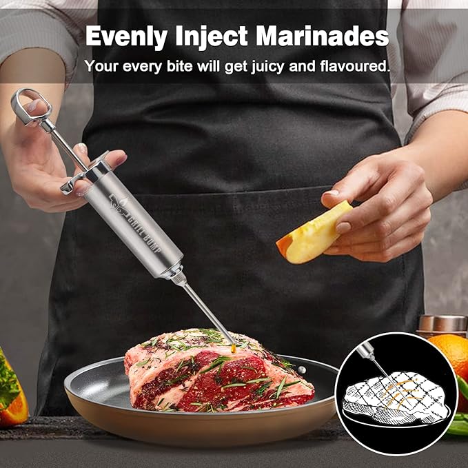 Grill Bump Meat Injector Syringe Kit with 3 Professional Marinade Injector Needles for BBQ Grill Smoker, Turkey and Brisket; 2-oz Large Capacity, Including Paper User Manual, Recipe E-Book (PDF)