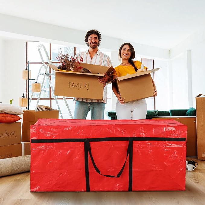 4 Pcs 194 Gallon Extra Large Moving Bags Heavy Duty Storage Bag with Strong Zipper Handle Foldable XXL Jumbo Storage Tote Packing Moving Box for College Dorm Travel Cloth Duffle (Red)
