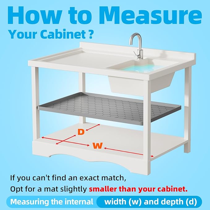 Silicone Under Sink Mat 37" x 22", kitchen Essentials and Gadgets, Shelf liner and Cabinet Protector, Home Organizers and Storage, Waterproof Bathroom Tray