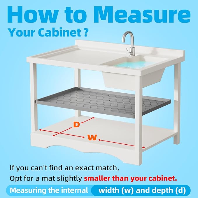 Silicone Under Sink Mat 37" x 19", kitchen Essentials and Gadgets, Shelf liner and Cabinet Protector, Home Organizers and Storage, Waterproof Bathroom Tray
