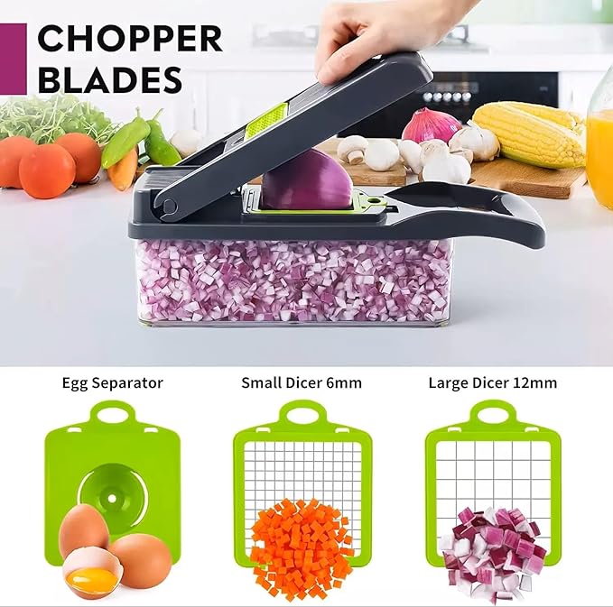 DOSTDR - Vegetable Chopper, Mandoline Slicer, Veggie Chopper, Food Chopper with Container, Vegetable Cutter & Spiralizer for Onion Salad Vegetable Chopper, Fruit Slicer, Shredding, Multi-Function