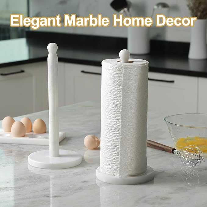 Koville Natural Marble Paper Towel Holder Countertop, 6“ Genuine Stone Paper Towel Holder Stand for Kitchen Storage, for Standard Rolls(Namib Fantasy)