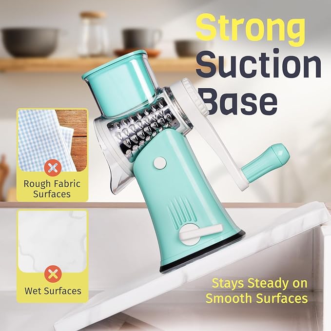 Nexsujo 5-in-1 Rotary Cheese Grater Hand Crank, Vegetable Slicer Shredder with 5 Interchangeable Blades, Graters for Kitchen, Safe Kitchen Tool for Cheese, Nuts, Blue
