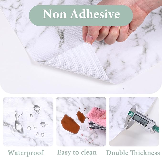 Drawer and Shelf Liner for Kitchen Cabinet: 23.6 in X 40 Ft Non Slip Waterproof Shelf Paper Non Adhesive Refrigerator Liners White Marble Easy Liners for Bathroom with Knife Tape Measure