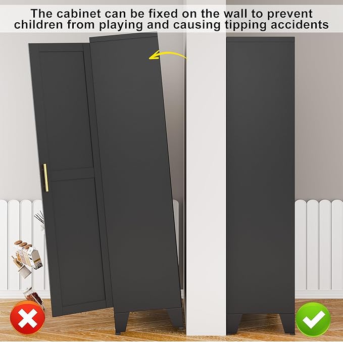 Metal Pantry Storage Cabinet, Kitchen Storage Cabinets with Adjustable Feet and Shelves, Pantry Cabinet for Kitchen, Living Room, Laundry Room and Dinning Room
