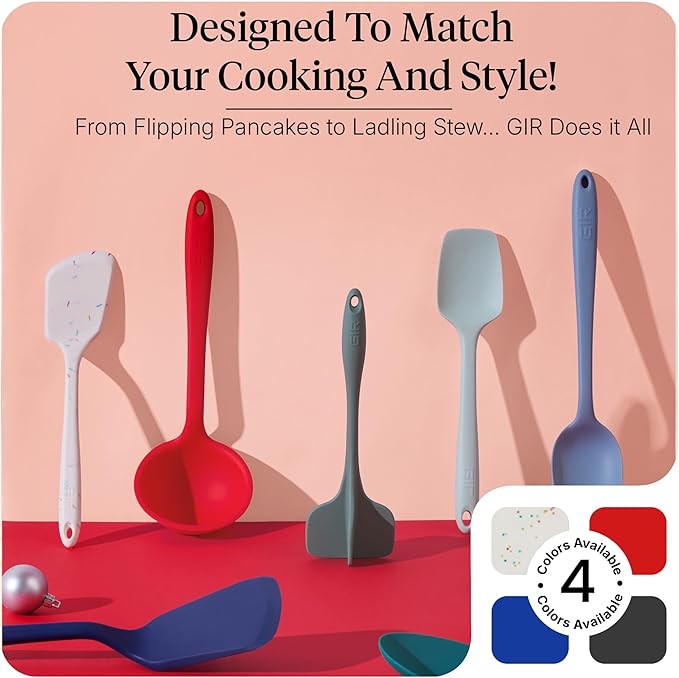 GIR: Get It Right 5-Piece Silicone Essentials Kitchen Utensils Set - Ladle, Spatula, Flip, Spoon & Spoonula - Non-Toxic Cooking Utensils for Nonstick Cookware, Cooking and Baking - Party Confetti