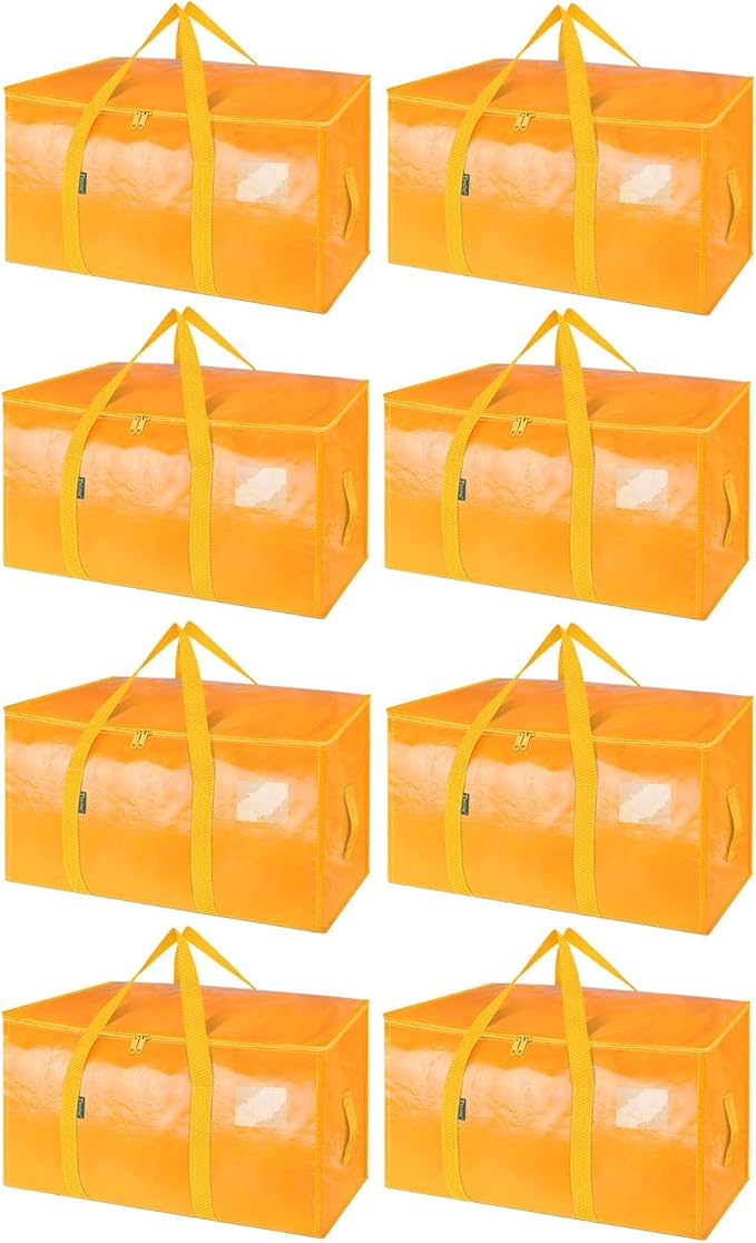 BALEINE 8-Pack Oversized Moving Bags with Reinforced Handles, Heavy-Duty Storage Tote for Clothes, Moving Supplies (Light Yellow, 8-Pack)