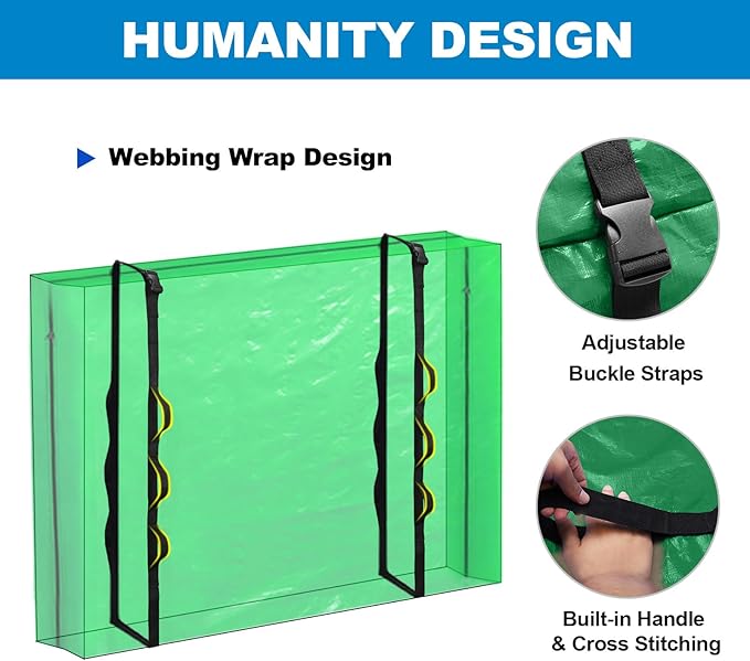 TICONN Mattress Bags for Moving, Heavy Duty Twin Mattress Cover Storage Bag with Full-Around Handle and Adjustable Buckles (Green, Twin)